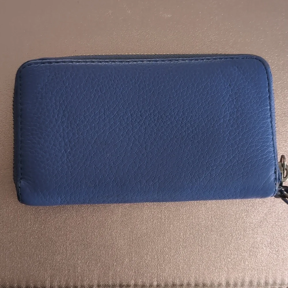 Michael Kors Blue Saffiano Leather Zip around Wallet